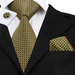 C-1506 Здравствуйте-Tie Золотой плед шелковые мужские галстуки для мужчин роскошный галстук набор мужской галстук Карманный квадратный