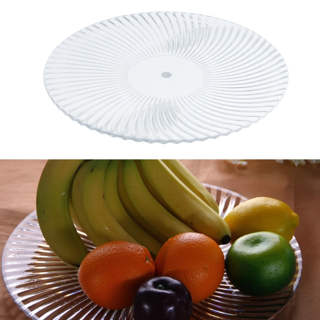 Round Clear Dish Plate Food Serving Tray Flat Fruit Platter, Made of high quality acrylic plastic, easy to clean