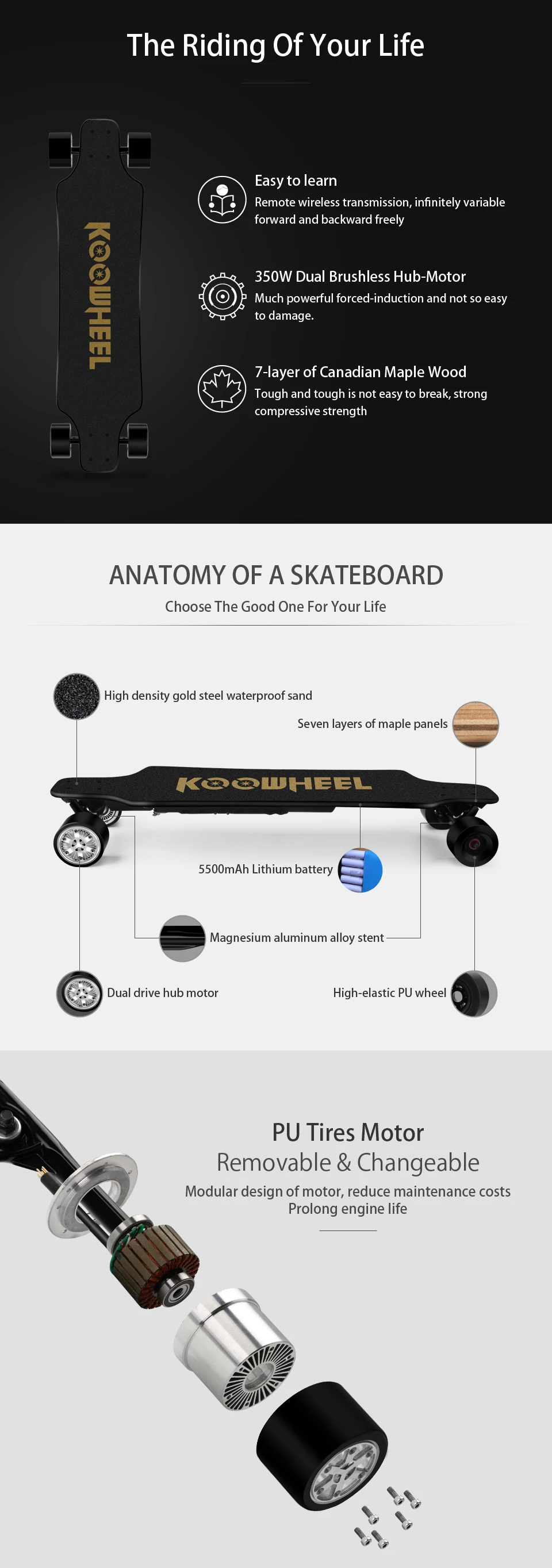 KOOWHEEL Электрический скейтборд 2-го поколения, сменные четыре колеса 5500 мАч, Электрический Лонгборд для взрослых