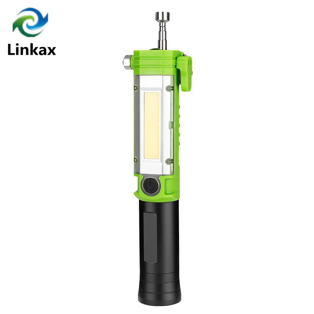 

2019 New COB Work Light Inspection Lamp Multifunction LED Flashlight with Safety Hammer Cutting Knife Self-defense Camping Light