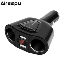 

Airsspu 5V 3.1A Car Dual USB Charger With 2 Car Lighter Slot Display Charging Voltage Current For iPhone 8 7 6s Samsung S8 S7 S6