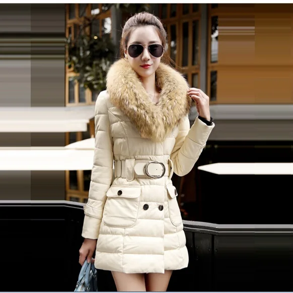 Best price at $150 Cheap Han Edition Dress Free Shipping 2015 Winter Jacket Women's Fashion Collars Long Big Belt Cotton Coat Cultivate One's Morality