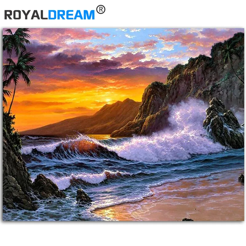 ROYALDREAM волна восход солнца пейзаж DIY искусственная роспись по номерам современное