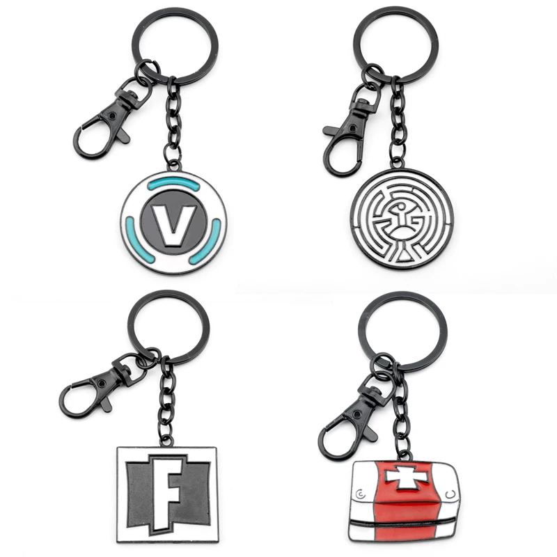 

PS4 Game Jewelry V-Bucks Coin Chug Jug Med Kit Enamel Metal Keychain Alloy Keyring Key Chain For Men Women Gifts