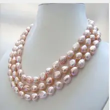 925 Серебряное Настоящее ожерелье из 3 нитей Натурального Розового пресноводного жемчуга в стиле барокко 8-9 мм, Женские Ювелирные изделия 18 дюймов