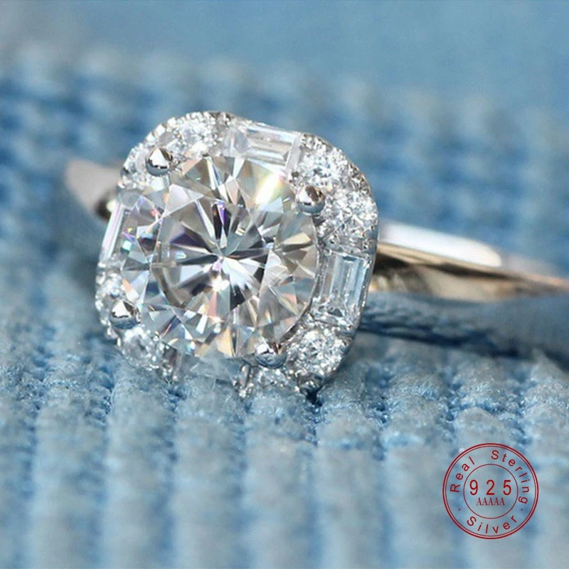 

Round Ring For Women Female Nightclub Queen Party Simple 100% Original solid 925 Silver Wedding Engagement Ring Women Rings Gift