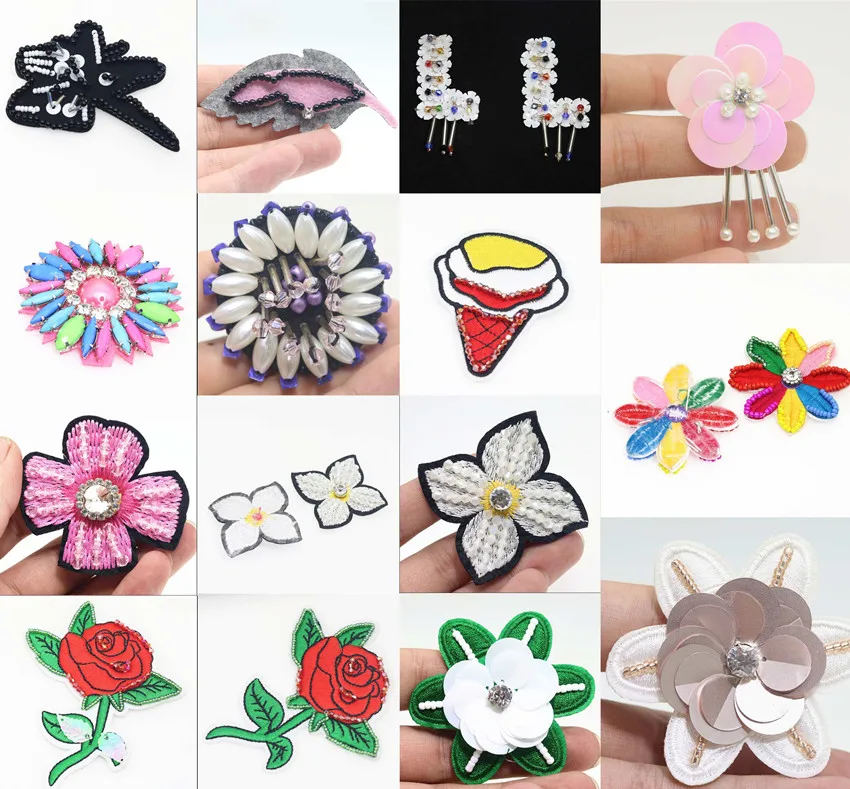 

Boutique sequins beads tube rhinestones handmade flower clothes shoes bag sofa cushion accessories decorative patch 2pcs H65-90