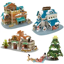 3D головоломки город снег дом Санта Клаус Рождество дерево строительство кирпича игрушки-масштабные модели наборы для ухода за кожей