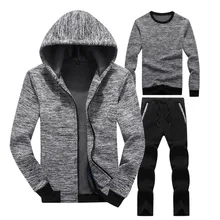 Модные осень-зима Для мужчин спортивные костюмы куртка с капюшоном+ толстовка+ штаны Спортивная одежда 3 предмета комплекты спортивные костюмы для бега для Для мужчин