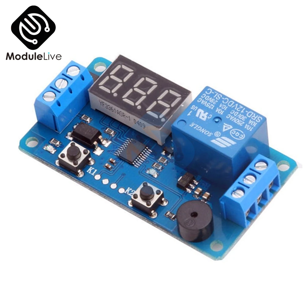 

Digital LED Display Time Delay Relay Module Board DC 12V Control Programmable Timer Switch Trigger PLC Automation Car Buzzer