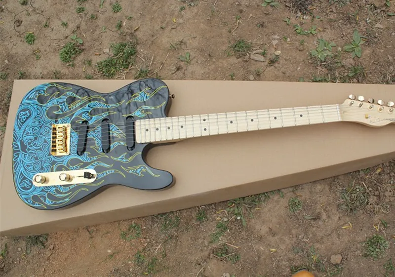 

Factory Wholesale Blue Flame Pattern Electric Guitar with Signature,3S Pickups,Maple Fretboard,Gold Hardwares,Offer Customized