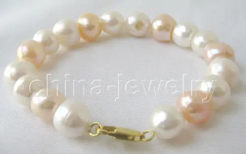 

Beautiful 8" 12mm white and pink baroque freshwater pearl bracelet@^Noble style Natural Fine jewe SHIPPING new >>-hot