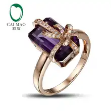 14K Rose Gold 5.35ct Natural amethyst & 0.18ct Diamond Engagement Gemstone Ring Caimao Jewelry