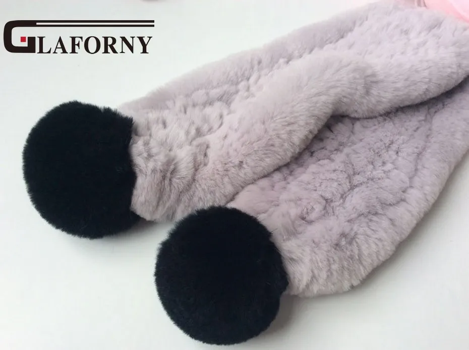 Glaforny/Новинка года; шапка с кроличьим мехом и шарф для детей; зимние теплые меховые шапки; меховые шарики