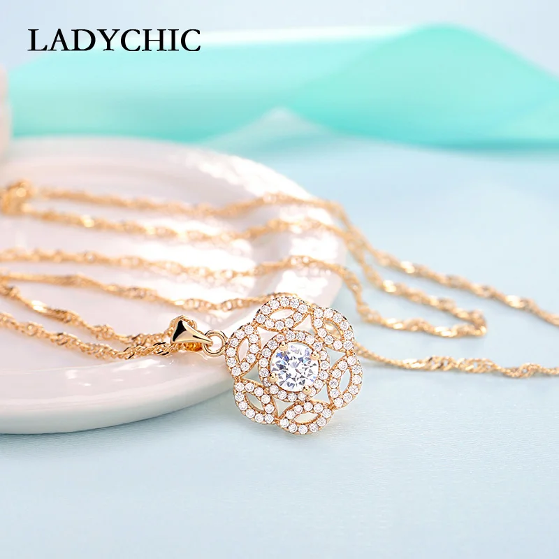 LADYCHIC высшее качество Полые Цветы подвеска ожерелья выложены искусственными