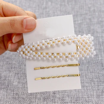 

1Set Fashion Women Full Pearl Hair Clips Snap Barrette Stick Hairpins Hair Styling Tools Accessories Hairgrip Headdress Gift2019