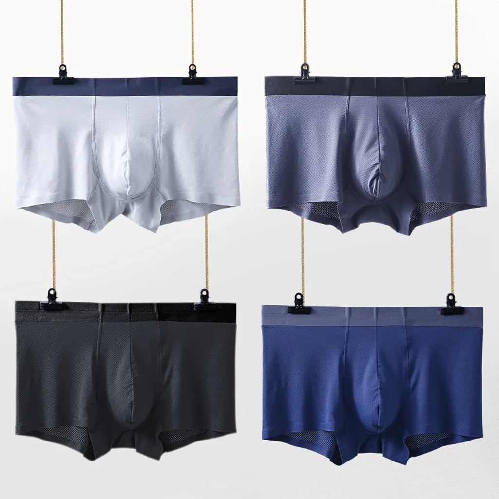 4PC Sexy Gay cueca Siamese Boxers Mens Underwear Homme Cuecas Calzoncillos Transparent Slip Homme male boxer Homme New