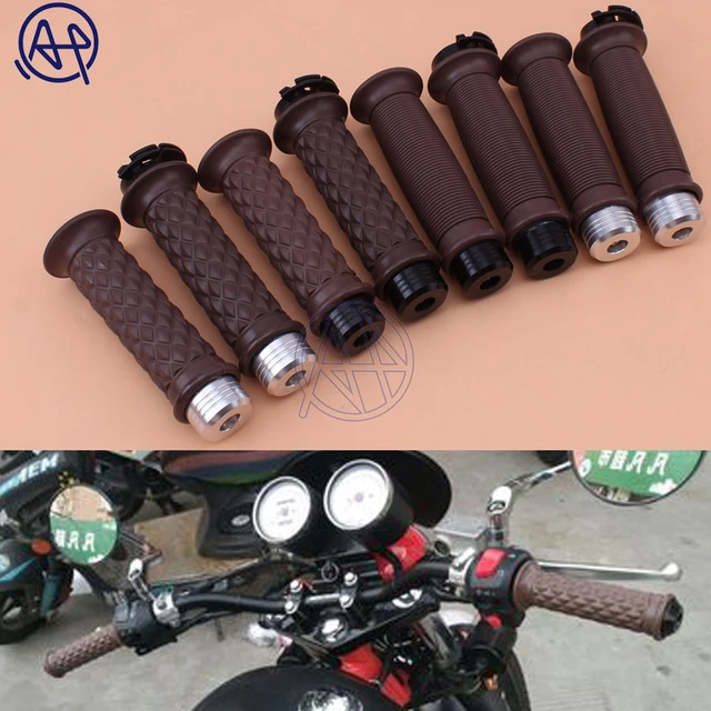 Poignées de moto marron à motif diamant pour guidon de 22 mm