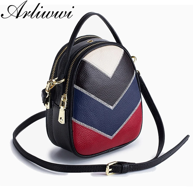 

Arliwwi 100% REAL LEATHER Handmade Matching Colors Tote Handbags New 2019 Summer Functional Small Ladies Panelled Shoulder Bags