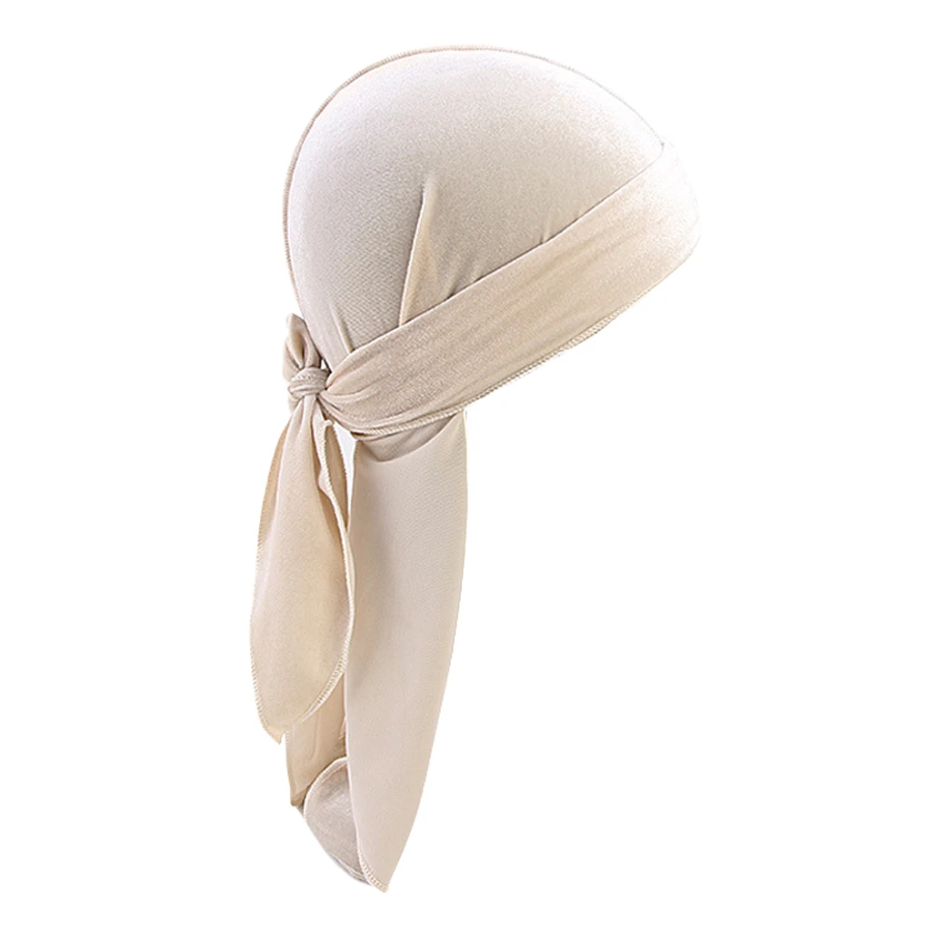 Women Men Long Tail Plain Velvet Bandana Turban Hat Durag Headwear Pirate Cap Head Wraps