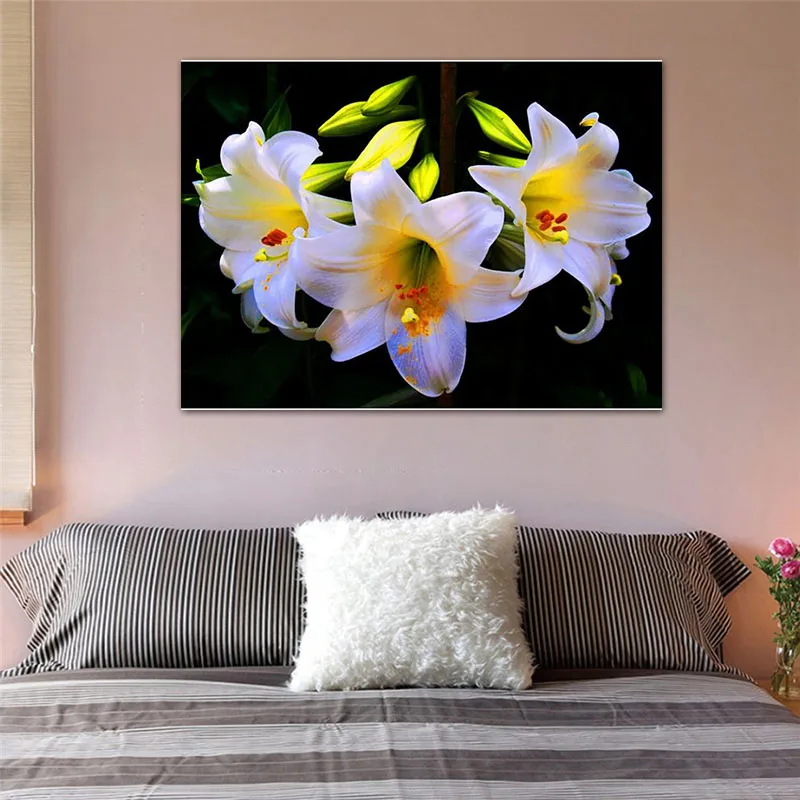 

Flower Diy Diamond Painting Cross Stitch White Lily Diamond Embroidery Painting Full Round Diamonds Mosaic Pictures Home Decor