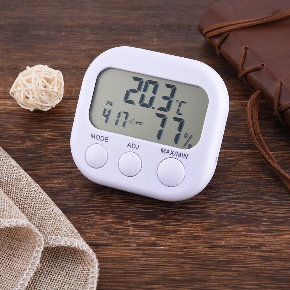 LCD Digital Thermometer Hygrometer Temperature Humidity Meter Gauge With Clock New Weather Station