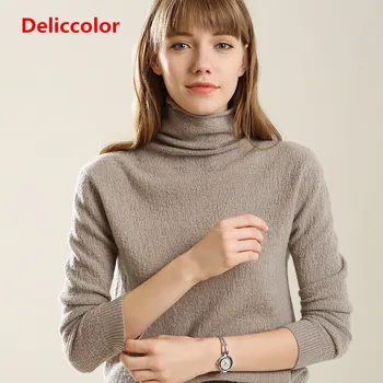 

DELICCOLOR Spring Autumn Women Sweaters And Pullovers Long Sleeve High Collar Cashmere Sweater Women Pullovers Ladies Knitted