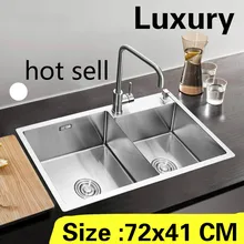 Квартира кухня ручная раковина двойной паз 304 нержавеющая сталь vogue Горячая 72x41 см