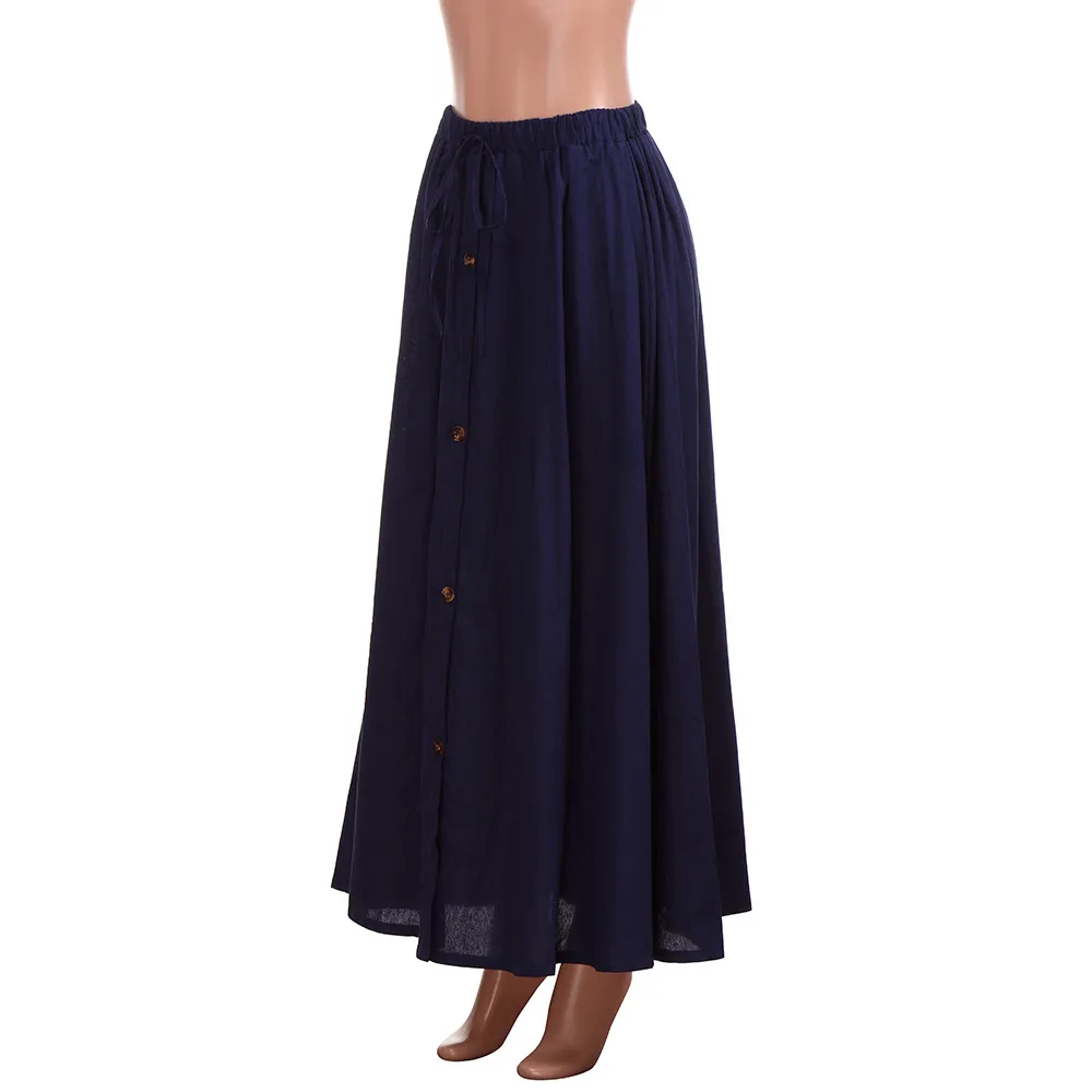 Женская летняя хлопковая юбка, летняя коллекция, повседневная женская юбка трапециевидной формы с эластичной талией и пуговицами, полная длина, длинная юбка макси tw406