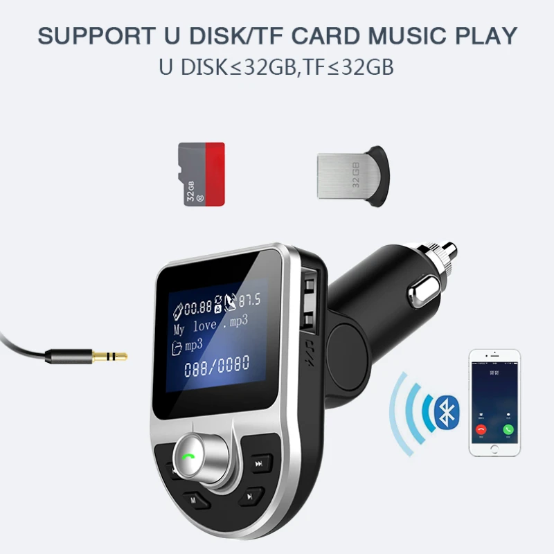 KORSEED Car Kit  3.1A USB Charger Music Radio Bluetooth Receiver FM Transmitter Modulator Handsfree Carkit AUX audio MP3 Player