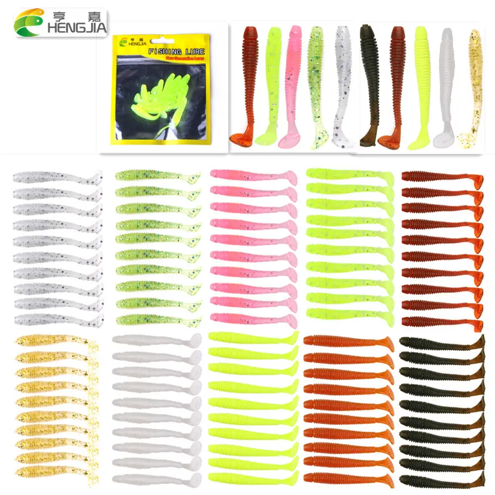 

HENGJIA 10pcs/lot Soft Fishing Lure 5/0.6g T Tail soft Fish SwimBait soft plastic worm bait Soft Lures Artificial Lures