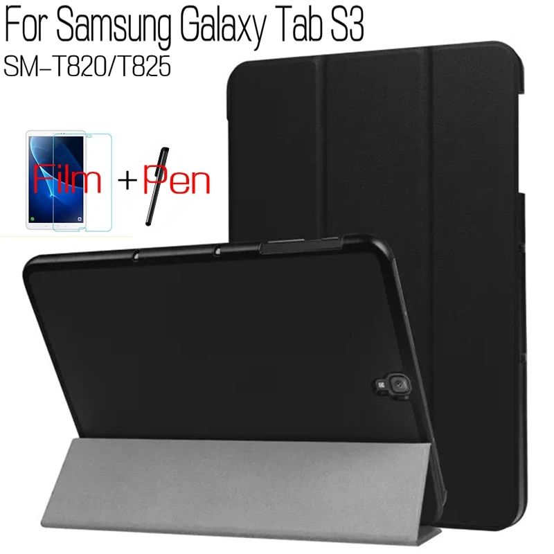 3 в 1 Стенд складной Смарт из искусственной кожи чехол для Samsung Galaxy Tab S3 T820 T825 9,7 "Tablet принципиально чехол + бесплатная Экран Protector + ручка