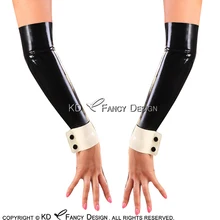 Черные с белым сексуальные латексные рукава кнопки в манжетах резиновые перчатки варежки ST-0031