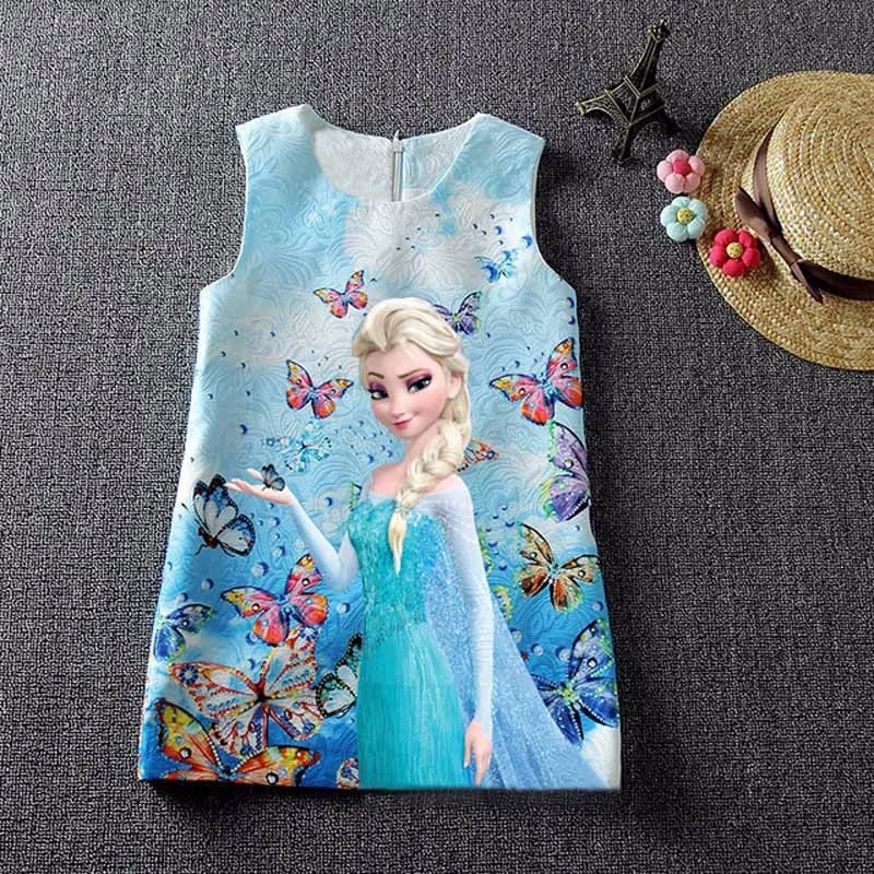 Frozen Anna Elsa Dress for Girls Casual Clothes Butterfly Flower Print Baby Girls Dress Kids Elza Costume Kids Frozen Vestidos