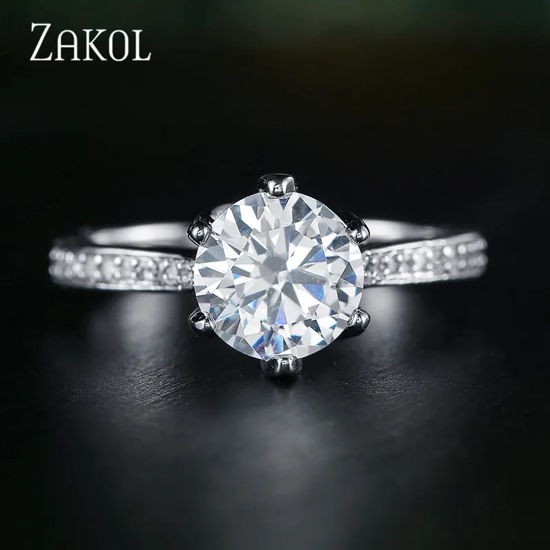 ZAKOL, классическое Кристальное свадебное кольцо на палец, ювелирное изделие, трендовые круглые кольца с кубическим цирконием AAA для женщин, подарки подружки невесты FSRP2042