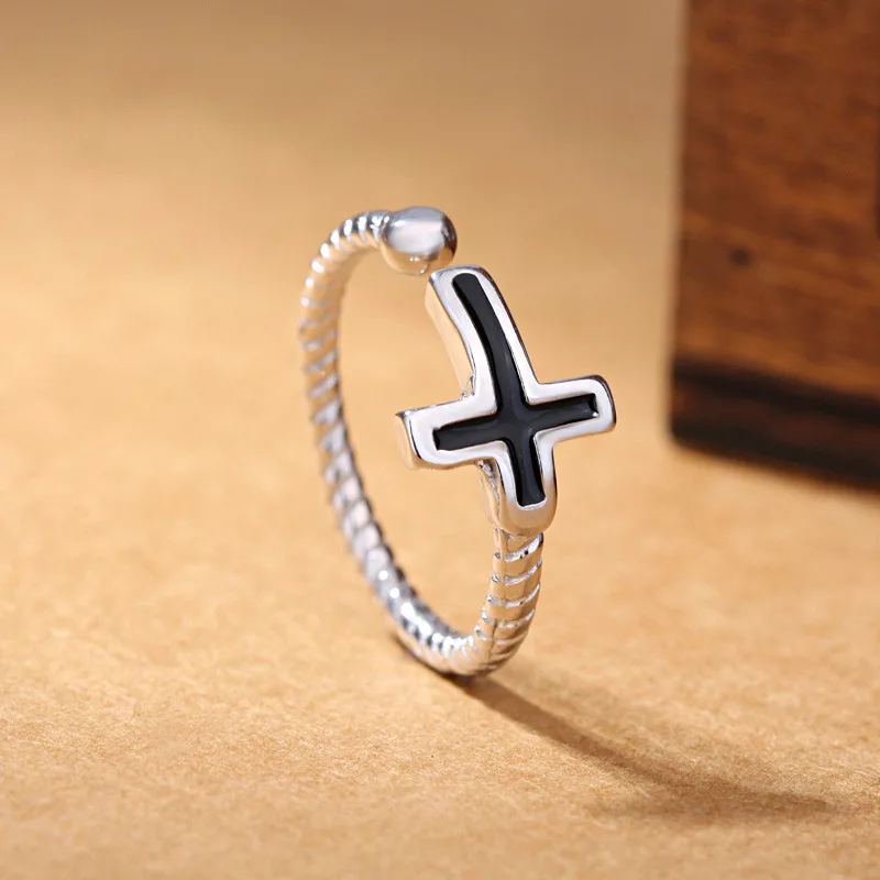 Винтаж классический Тайский 925 пробы серебро, эмаль Иисус с боковым крестом кольцо женский минимализм несколько колец Христианский подарок SR008