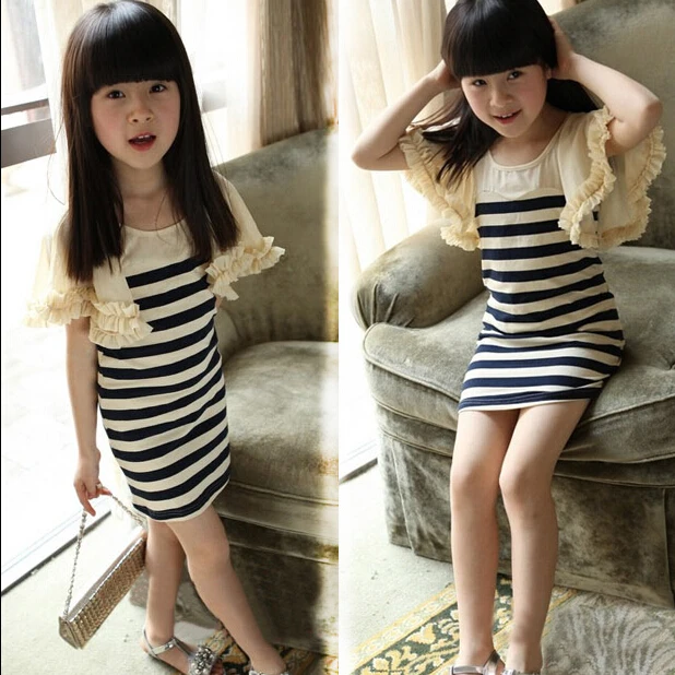 New Fashion Chiffon And Cotton Girls Clothes Summer Black And White