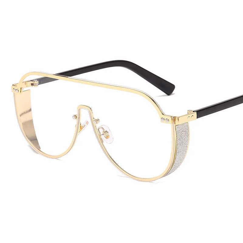 

Women Retro Irregular Big Box Metal Frame Sun Glasses Brand Design One Piece Sunglasses Gradient Shade Round Lens Female Oculos