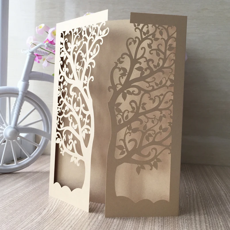 

30pcs/Lot Laser Cut Tree Inviting Card Paper Party Event Supplies Decoration Luxury Romantic Wedding Invitation With 21 colors
