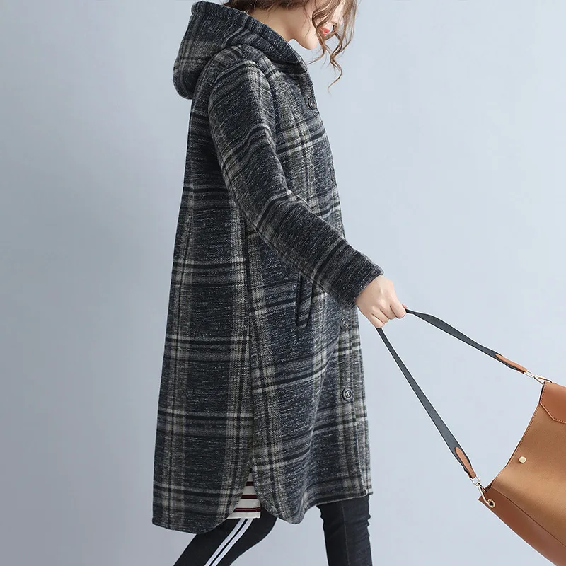 Johnature Women Vintage Hooded Parkas Thick Plaid Warm Winter Coat 2018 New Loose Casual Cloths Pockets Long Sleeve Women Parkas