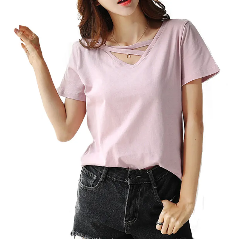 Volocean 2019 Летняя женская футболка хлопковые футболки для женщин с V-образным