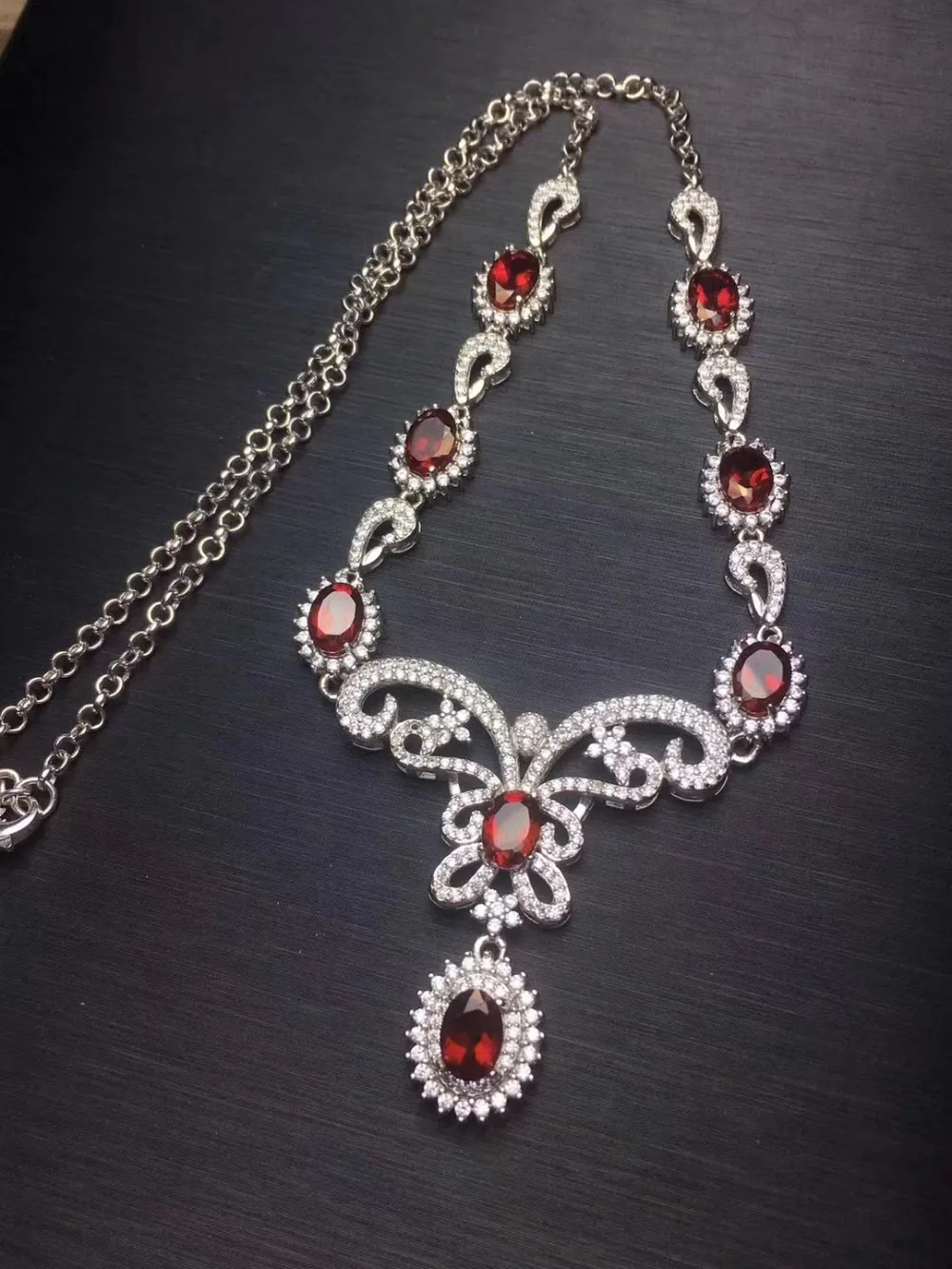  Collier pendentif en grenat rouge naturel S925 argent collier de pierres précieuses naturelles bijo