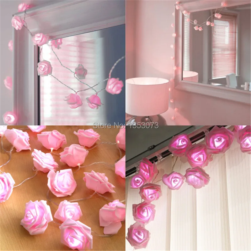 Rose String Lights LED Strip operated by battery - pink lighting effect 1-1