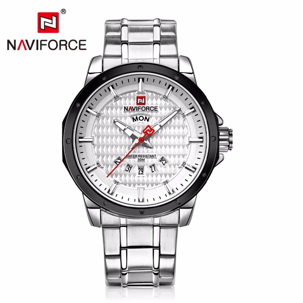 NAVIFORCE Men's Quartz Watches Silver White Full Stainless Steel Auto Date Day Watch Man Sports Army Military Wristwatches 9115 |