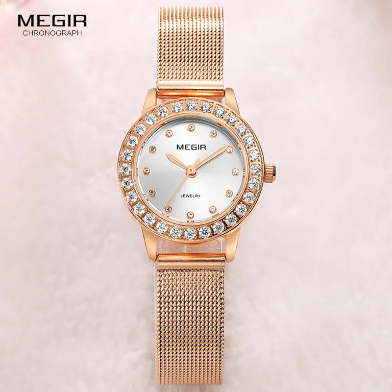 

2019 New MEGIR Ladies Quartz Watch Simple Analog Dress Watch Ladies Luxury Mesh Bracelet Relogios Femininos 4205 Rose Watch