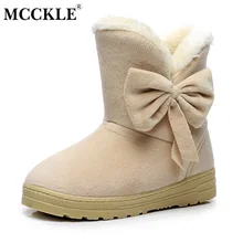 MCCKLE Femelle Chaud En Peluche Bowtie Fourrure Suede Slip Plat Sur Hiver Cheville Neige Bottes Femmes De Mode de Plate-Forme En Caoutchouc Noir chaussures
