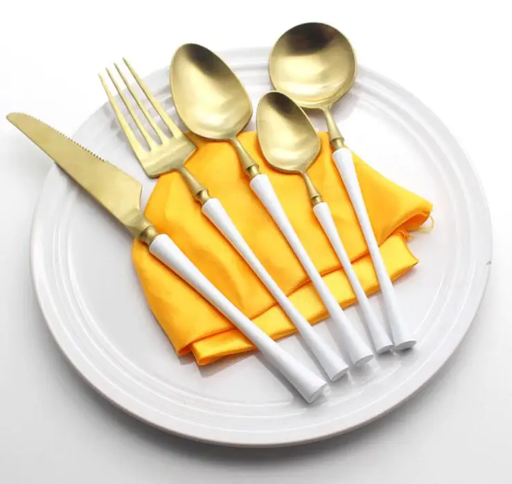 Luxury 5pcs/lot Cutlery Set 304 Stainless Steel Dinner Knife & Fork