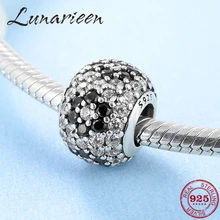 925 пробы серебряные блестящие прозрачные черные циркониевые Цветочные бусины-спейсеры для самостоятельного изготовления подходят к оригинальному браслету Pandora для изготовления ювелирных изделий