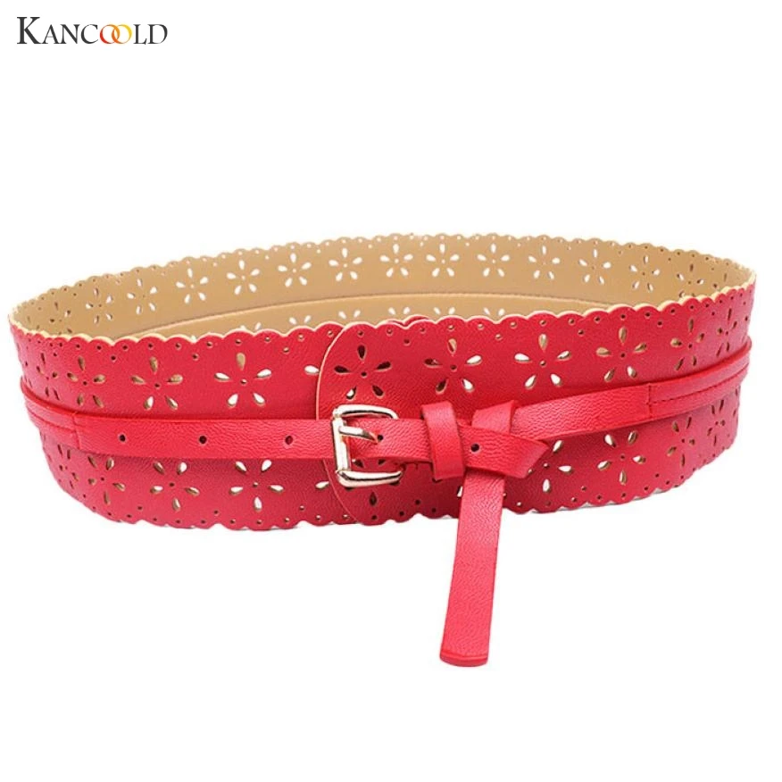 

2017 Womens Fashion PU Leather Lady Hollow Flower Wide Waist Wide Waistband Bind Wide Belts Women Belt Dress Adornment F243