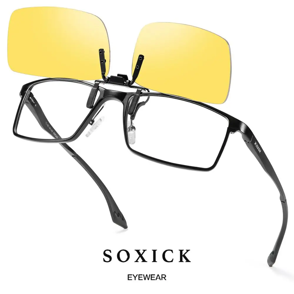 Soxick унисекс желтые очки клип поляризованные металлические зажим солнцезащитные очки прямоугольные мужские очки полимерные линзы las gafas de sol